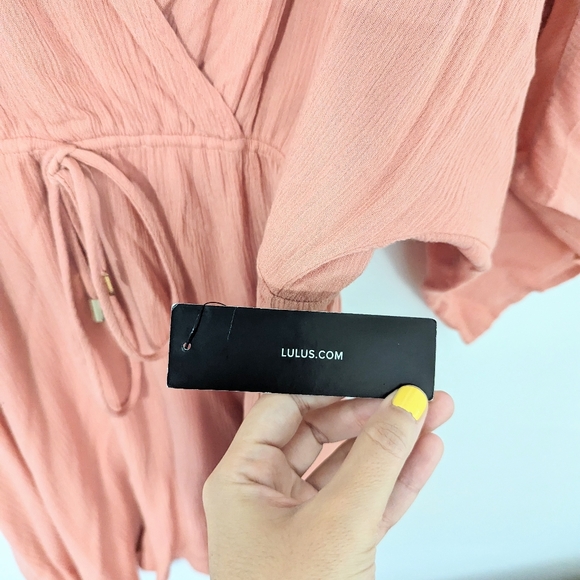 Lulus NWT City Walk Mini Dress Surplice Open Tie Back Drawstring Orange Medium M - Picture 5 of 10